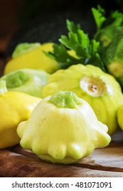 Small yellow pattypans, selective focus