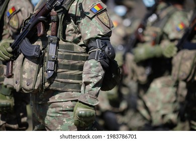 Smardan, Romania - May 11, 2021: Romanian Soldiers Take Part In A Joint Military Exercise In Smardan Firing Range, Southeastern Romania.