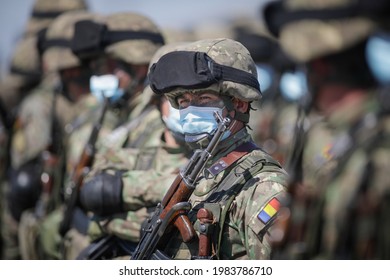 Smardan, Romania - May 11, 2021: Romanian Soldiers Take Part In A Joint Military Exercise In Smardan Firing Range, Southeastern Romania.