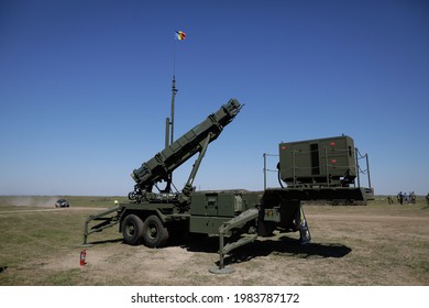 Smardan, Romania - May 11, 2021: The Patriot surface-to-air missile system of the Romanian Army at the Smardan military shooting range, Romania.