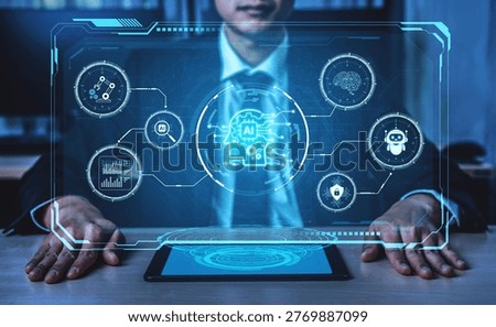 Smart AI command center concept for monitoring industry system, manufacturing reliability, services, cloud operations, AI security and uptime performance across a AI digital logs ecosystem. Corpus