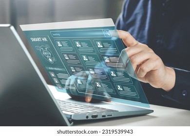 Smart AI technology system for human resource management. concept of effective person information, audit, assessment, and qualification system in organization.