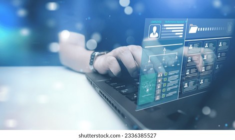 Smart AI technology system for human resource management. concept of effective person information, audit, assessment, and qualification system in organization.