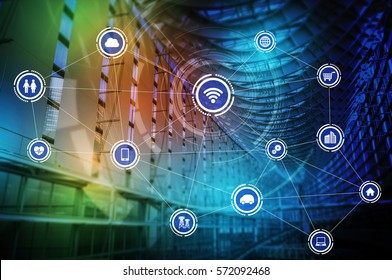 smart building and wireless communication network concept, Internet of Things, Information Communication Network, Smart City, Smart Grid, abstract image visual