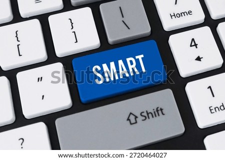 Smart button on computer keyboard. Concept of artificial intelligence, clever technology and automated systems.