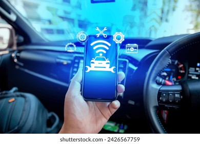 Smart car app concept featuring Car App-Connect: an intelligent mobile app designed for seamless car management and service alerts.