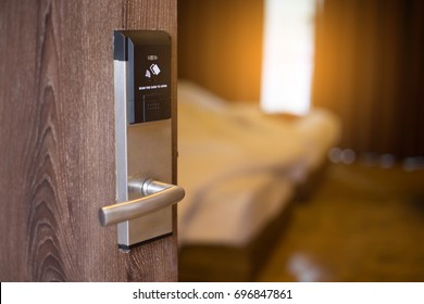 Smart card door key lock system in hotel.