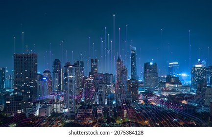 Smart city and abstract dot point connect with gradient line, big data connection technology concept. - Shutterstock ID 2075384128