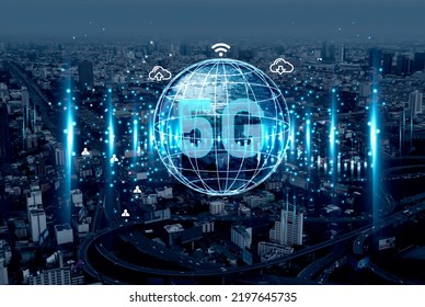 Smart City And Abstract Dot Point Connect With Gradient Line And Aesthetic Intricate Wave Line Design, Big Data Connection Technology Concept