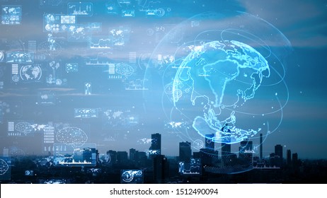 Smart city and communication network concept. 5G. LPWA (Low Power Wide Area). Wireless communication.