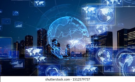 Smart city and communication network concept. 5G. LPWA (Low Power Wide Area). Wireless communication.