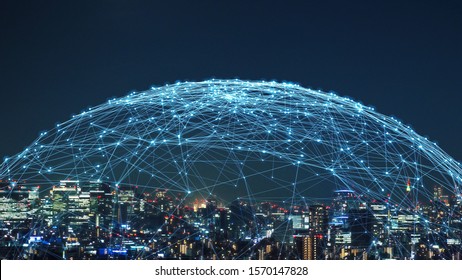 Smart city and communication network concept. 5G. LPWA (Low Power Wide Area). Wireless communication. - Shutterstock ID 1570147828