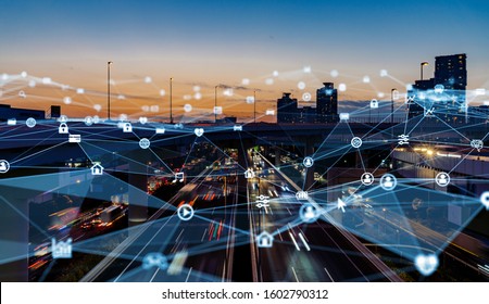 Smart city and communication network concept. 5G. LPWA (Low Power Wide Area). Wireless communication. - Shutterstock ID 1602790312