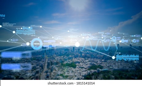 Smart city and communication network concept. 5G. IoT (Internet of Things). Telecommunication. *Video version available in my portfolio.