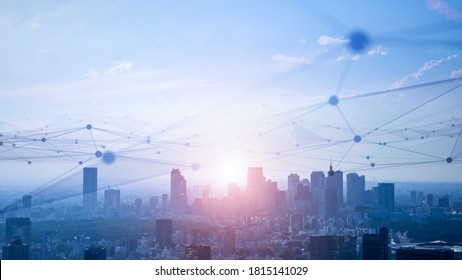 Smart city and communication network concept. 5G. IoT (Internet of Things). Telecommunication. *Video version available in my portfolio. - Shutterstock ID 1815141029
