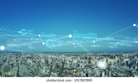 Smart City And Communication Network Concept. 5G. IoT (Internet Of Things). Telecommunication.