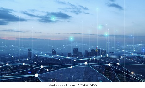Smart city and communication network concept. 5G. IoT (Internet of Things). Telecommunication. - Shutterstock ID 1934207456