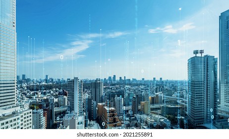 Smart city and communication network concept. Digital transformation.
