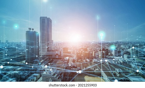 Smart city and communication network concept. Digital transformation. - Shutterstock ID 2021255903