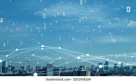 Smart city and communication network concept. Digital transformation. - Shutterstock ID 2051958104