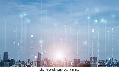 Smart city and communication network concept. Digital transformation.