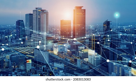 Smart city and communication network concept. 5G. IoT (Internet of Things). Telecommunication. - Shutterstock ID 2083013083