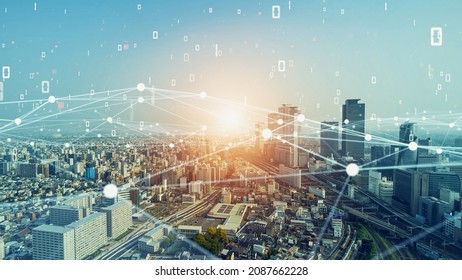 Smart city and communication network concept. Digital transformation.