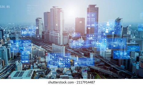 Smart city and communication network concept. Digital transformation. - Shutterstock ID 2117914487