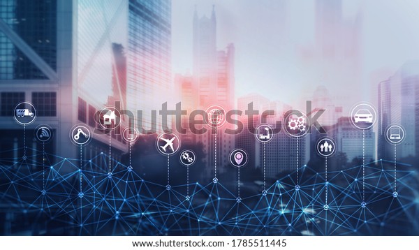 Smart city concept. IoT Internet of Things.\
Abstract Futuristic City.