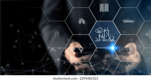 Smart city concept. Utilizing digital infrastructure to create efficient and sustainable solutions for transportation, energy, waste management, communication, other servicee by using data analytics. - Powered by Shutterstock - Get 15% off with code: PIKWIZARD15