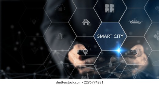 Smart city concept. Utilizing digital infrastructure to create efficient and sustainable solutions for transportation, energy, waste management, communication, other servicee by using data analytics.