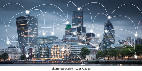 Smart City And Connection Lines. Internet Concept Of Global Business, London, UK