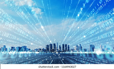 Smart City And Digital Communication Concept. Binary Code.