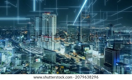 Smart city and electronics technology concept. Communication network.