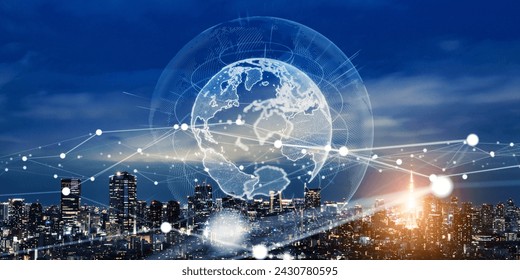 Smart city and global communication network concept. 5G. LPWA (Low Power Wide Area). Wireless communication. - Powered by Shutterstock