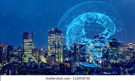 Smart city and global network concept. IoT(Internet of Things). ICT(Information Communication Technology).