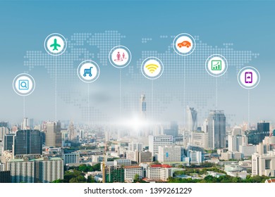 Smart City And Social Connection Concept,Network Connection Concept, Internet Of Things(IOT)