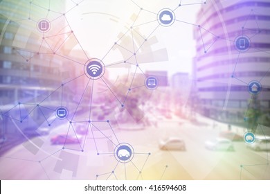 Smart City And Vehicles, Wireless Communication Network, Internet Of Things, Abstract Image Visual