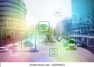 Smart City And Vehicles, Wireless Communication Network, Internet Of Things (IoT), Abstract Image Visual