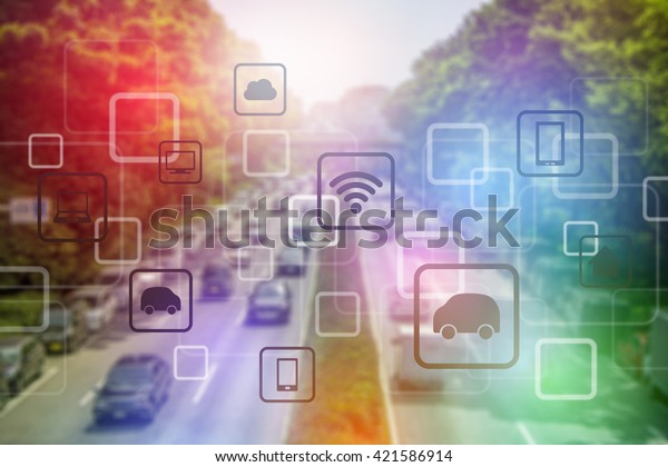 smart city and vehicles,
wireless communication network, internet of things, abstract image
visual