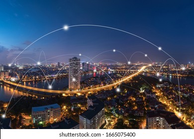 Smart city and wireless communication network concept. Digital network connection lines - Shutterstock ID 1665075400