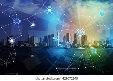 smart city and wireless communication network, abstract image visual, internet of things - Shutterstock ID 429072145