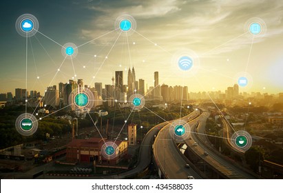 smart city and wireless communication network, abstract image visual, internet of things - Shutterstock ID 434588035