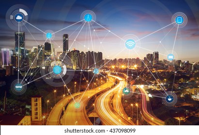 smart city and wireless communication network, abstract image visual, internet of things - Shutterstock ID 437098099