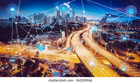 Smart city and wireless communication network, abstract image visual, internet of things
