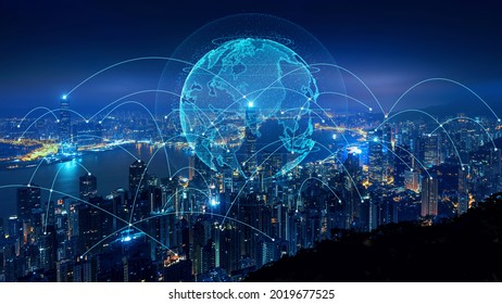 Smart Connection Network System, Smart City Network Concept, 5G Wireless Connection.