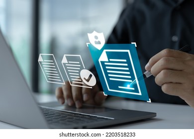Smart Contract. Data Protection and Privacy Policy Concept: A Man Signing a Digital Signature on an Online Business Contract - Shutterstock ID 2203518233