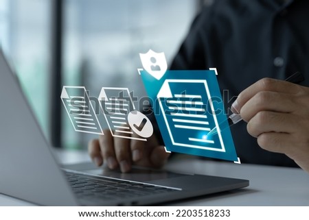 Smart Contract. Data Protection and Privacy Policy Concept: A Man Signing a Digital Signature on an Online Business Contract