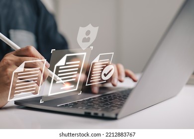 Smart Contract. A Man Signing a Digital Signature on an Online Business Contract Data Protection and Privacy Policy Concept - Shutterstock ID 2212883767
