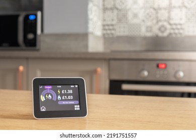 Smart energy meter. Checking domestic electricity and gas use. Smart meter reading. - Shutterstock ID 2191751557